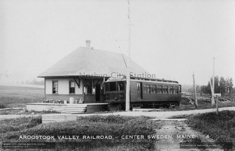 Postcard: Aroostook Valley Railroad - Center Sweden, Maine